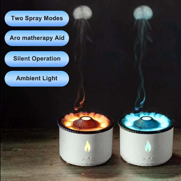 volcano diffuser humidifier white product fire orange blue 