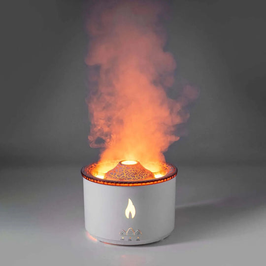 volcano diffuser humidifier white product fire orange blue 